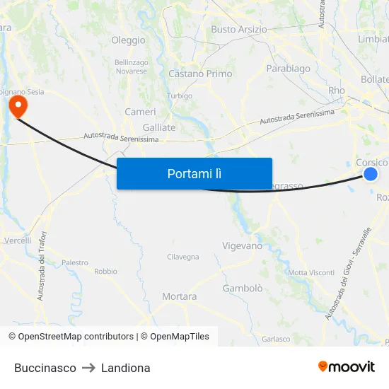 Buccinasco to Landiona map