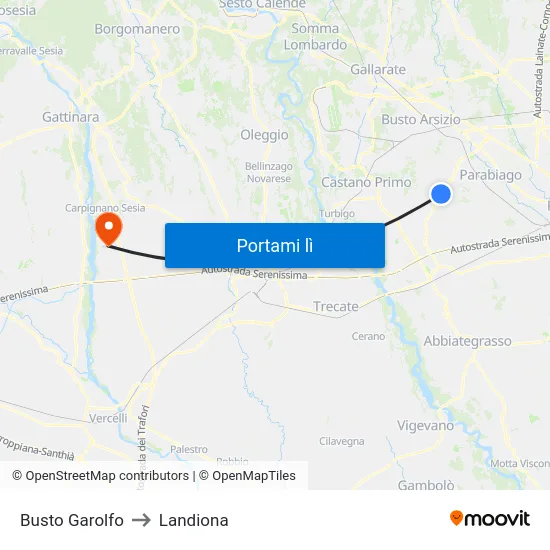 Busto Garolfo to Landiona map