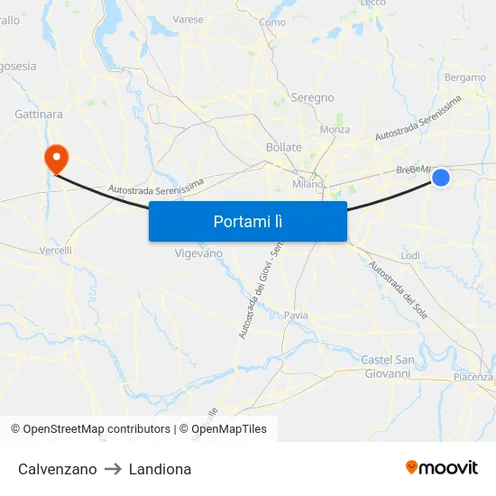 Calvenzano to Landiona map