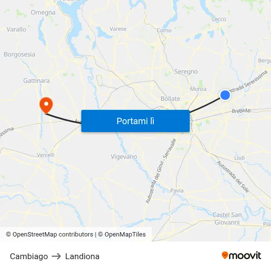 Cambiago to Landiona map