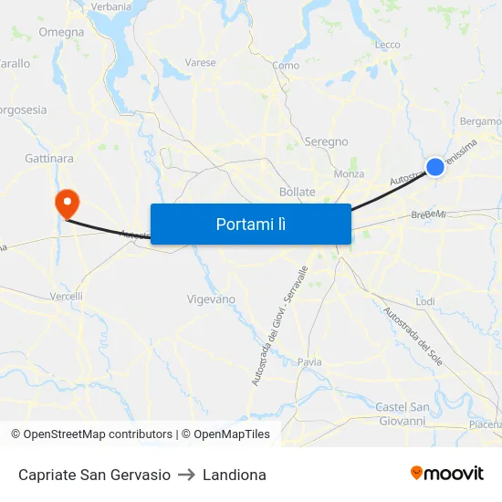 Capriate San Gervasio to Landiona map