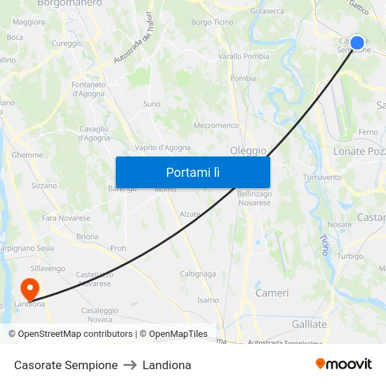 Casorate Sempione to Landiona map