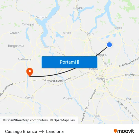 Cassago Brianza to Landiona map