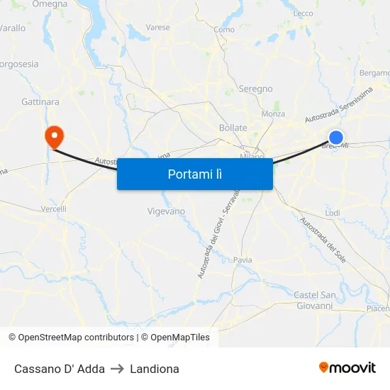 Cassano D' Adda to Landiona map