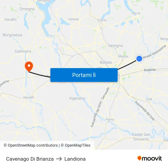 Cavenago Di Brianza to Landiona map
