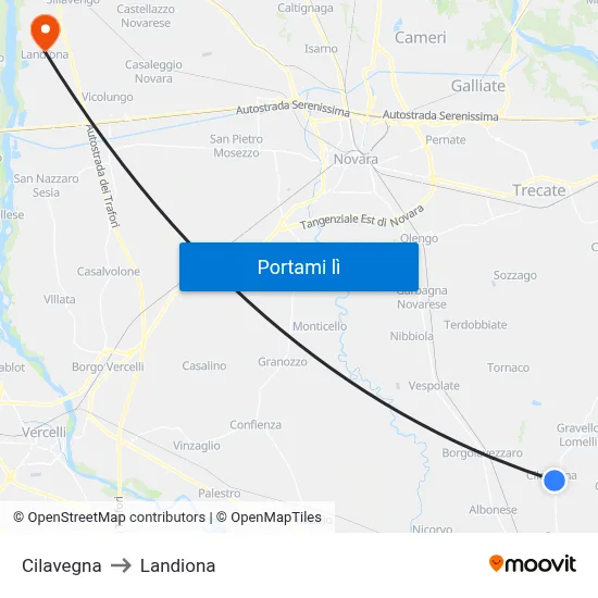 Cilavegna to Landiona map