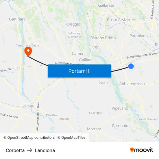 Corbetta to Landiona map