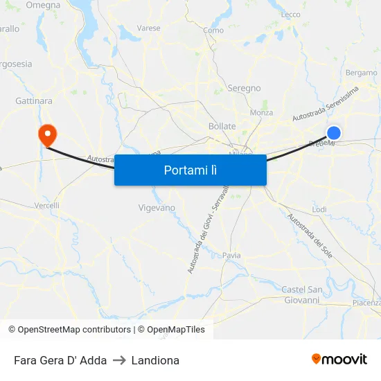 Fara Gera D' Adda to Landiona map