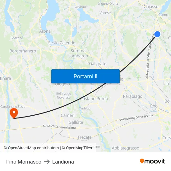 Fino Mornasco to Landiona map