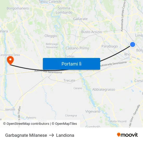 Garbagnate Milanese to Landiona map