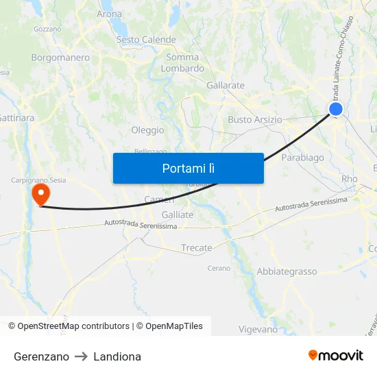 Gerenzano to Landiona map