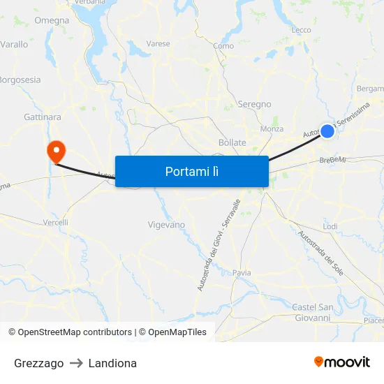 Grezzago to Landiona map