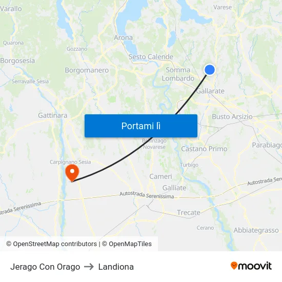 Jerago Con Orago to Landiona map