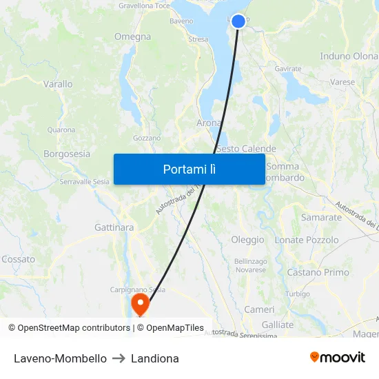 Laveno-Mombello to Landiona map