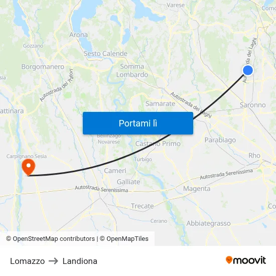 Lomazzo to Landiona map