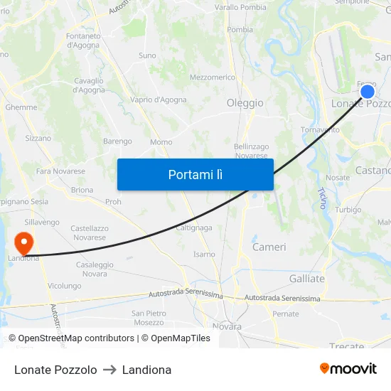 Lonate Pozzolo to Landiona map