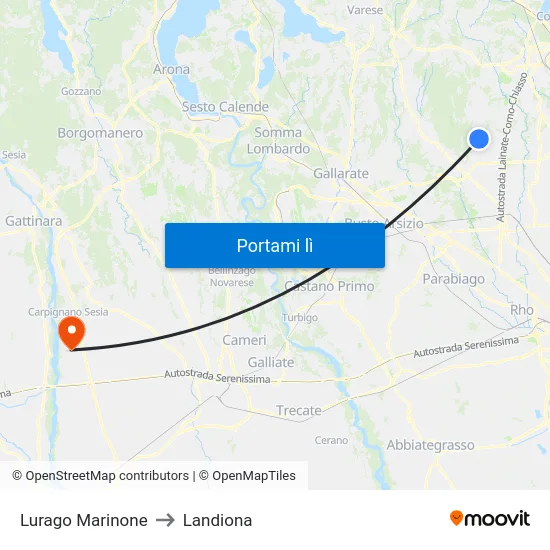 Lurago Marinone to Landiona map