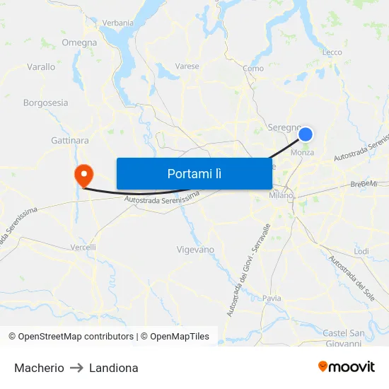 Macherio to Landiona map