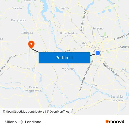Milano to Landiona map