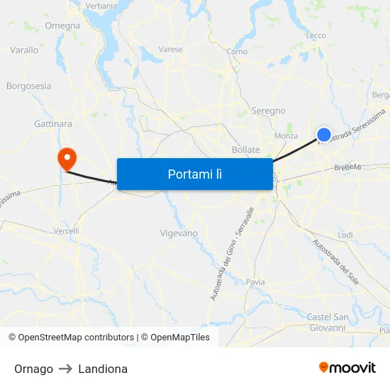 Ornago to Landiona map