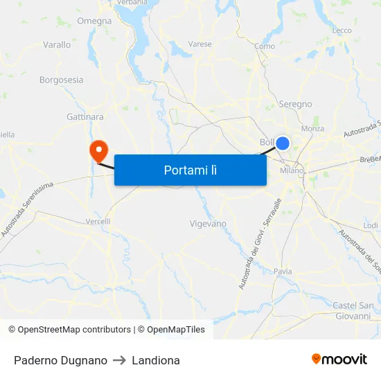Paderno Dugnano to Landiona map