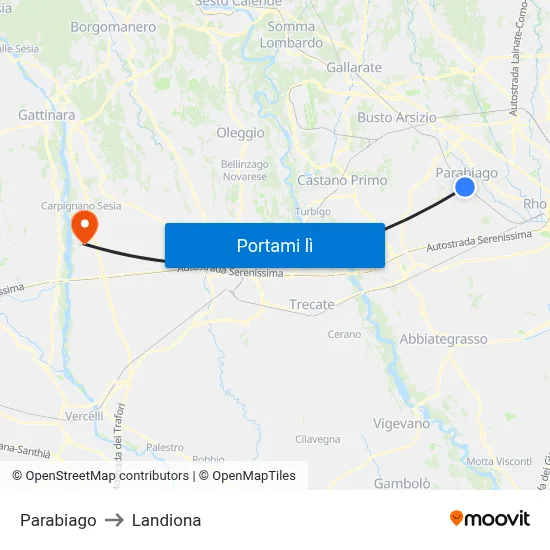 Parabiago to Landiona map