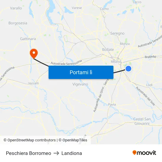 Peschiera Borromeo to Landiona map