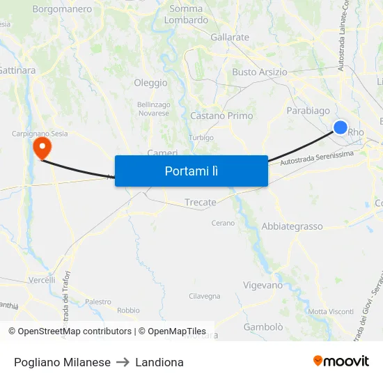 Pogliano Milanese to Landiona map