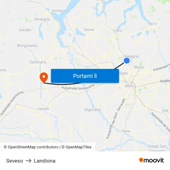 Seveso to Landiona map