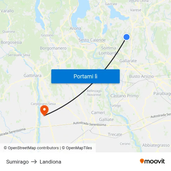 Sumirago to Landiona map