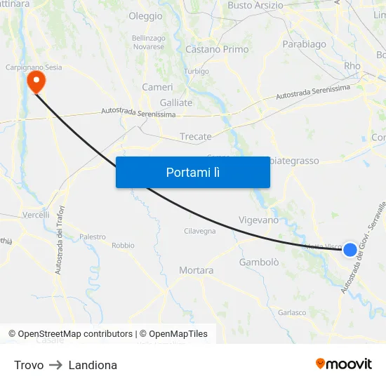 Trovo to Landiona map