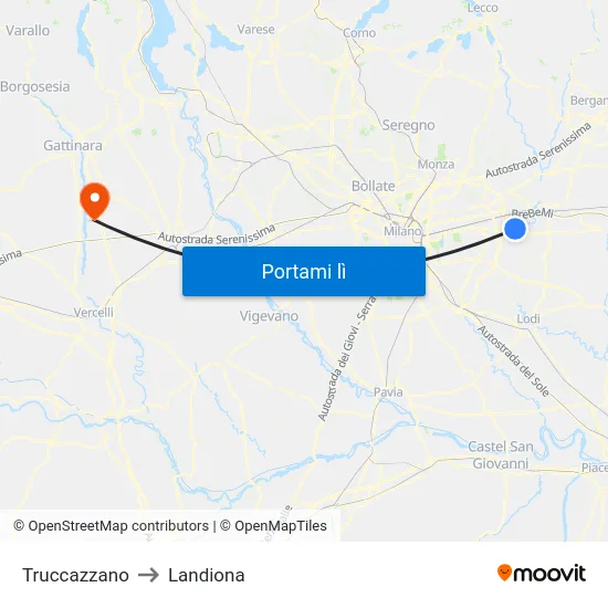Truccazzano to Landiona map