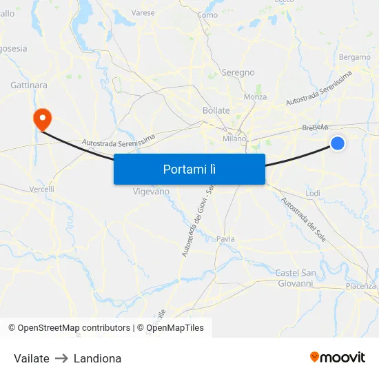 Vailate to Landiona map