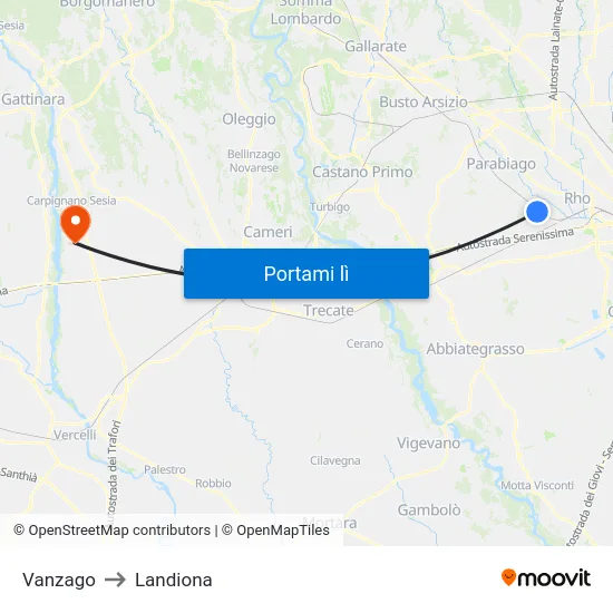 Vanzago to Landiona map