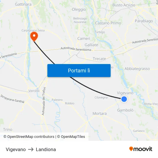 Vigevano to Landiona map