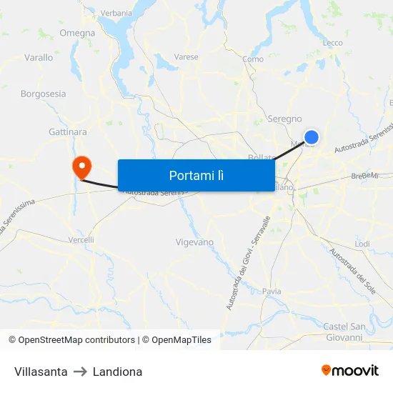 Villasanta to Landiona map