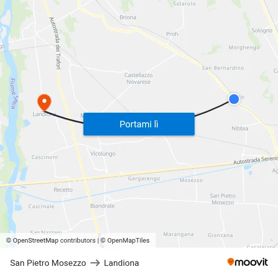 San Pietro Mosezzo to Landiona map