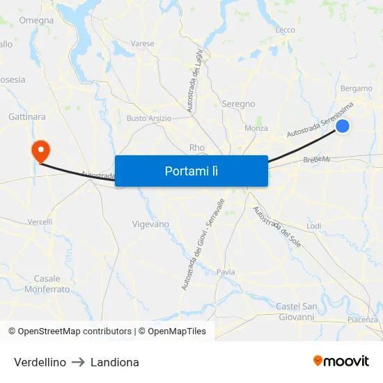 Verdellino to Landiona map
