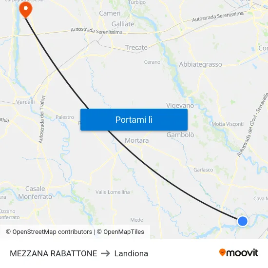 MEZZANA RABATTONE to Landiona map