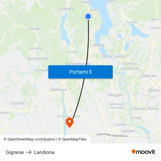 Gignese to Landiona map