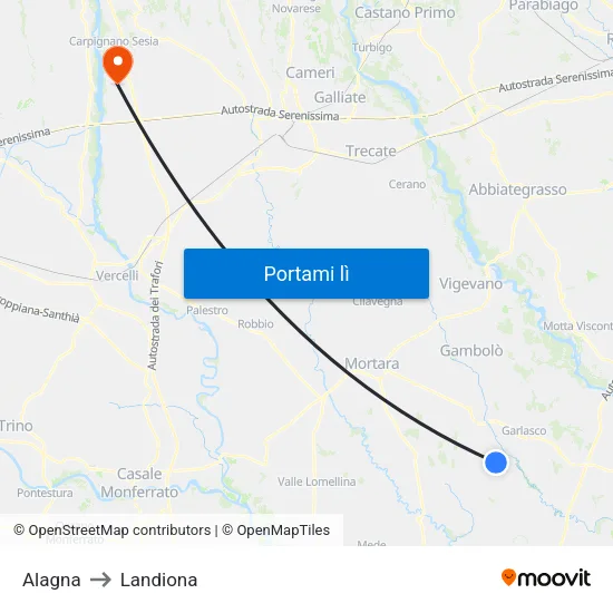 Alagna to Landiona map