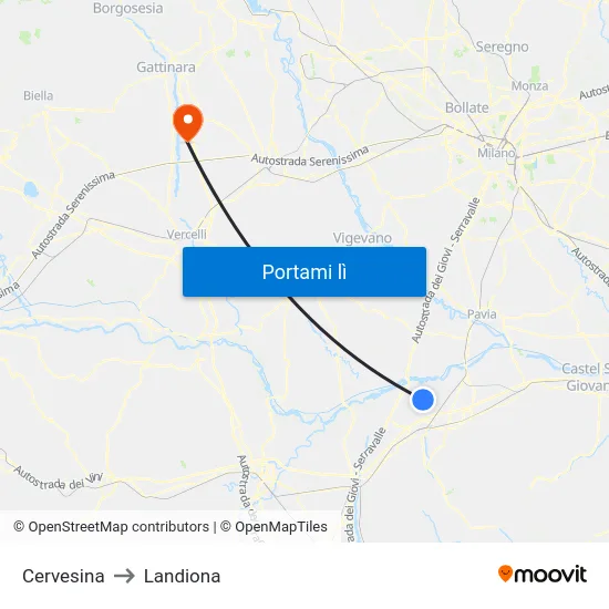 Cervesina to Landiona map