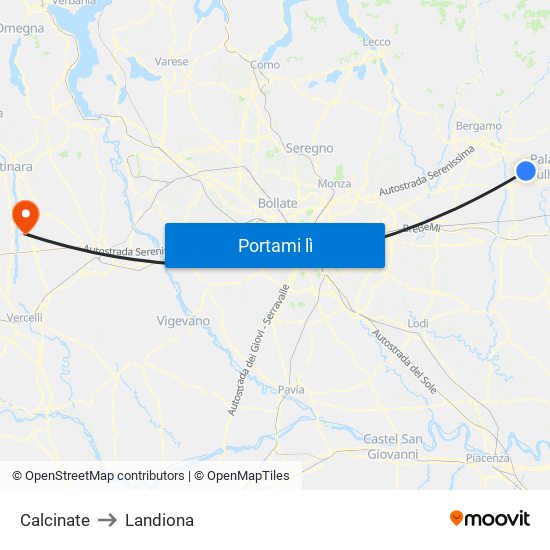 Calcinate to Landiona map