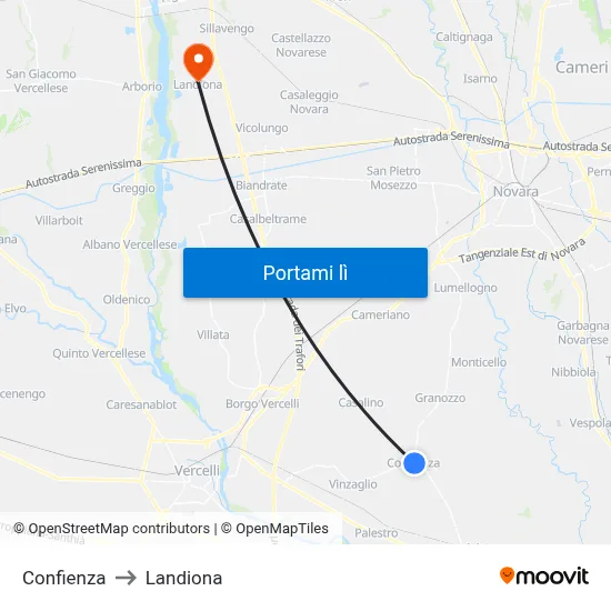Confienza to Landiona map