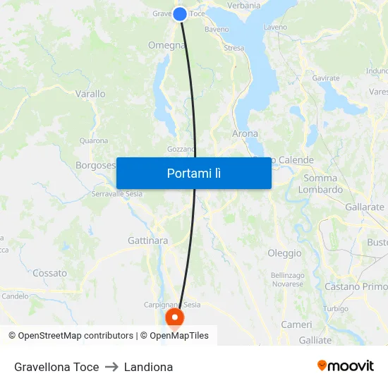 Gravellona Toce to Landiona map