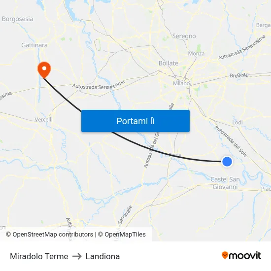 Miradolo Terme to Landiona map