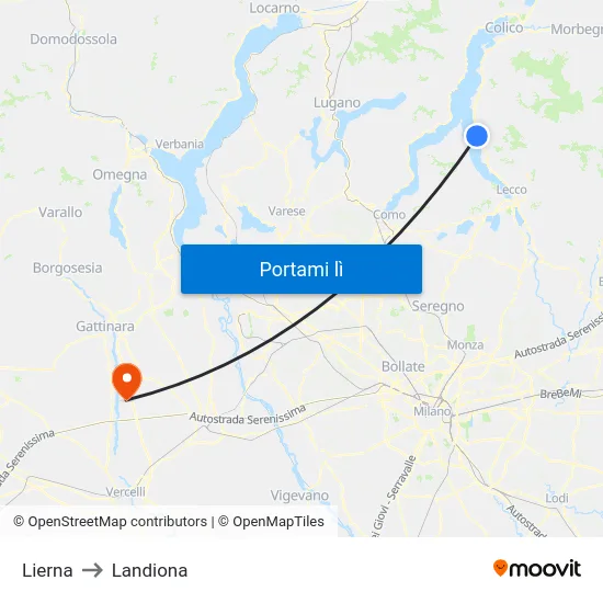 Lierna to Landiona map