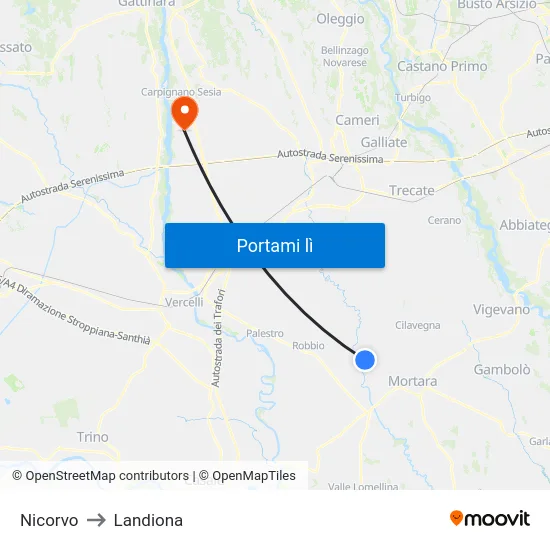 Nicorvo to Landiona map