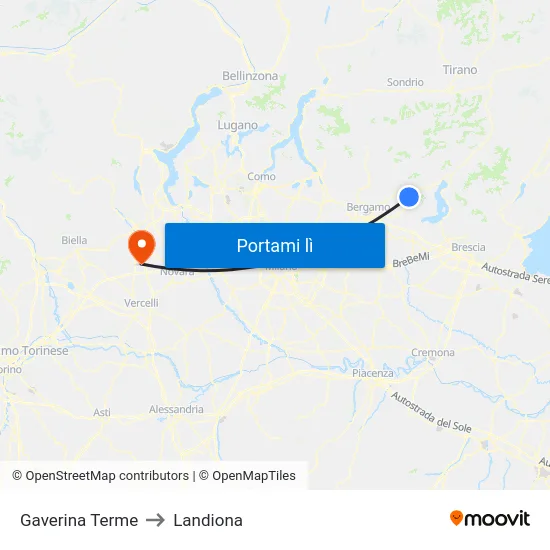 Gaverina Terme to Landiona map