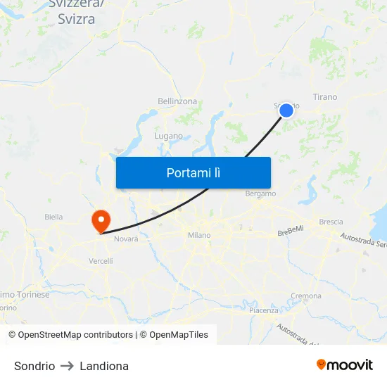Sondrio to Landiona map